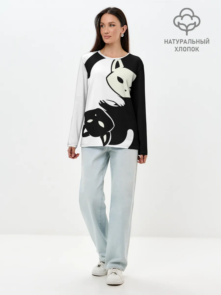 Лонгслив женский. Хлопок / Инь и Янь котики