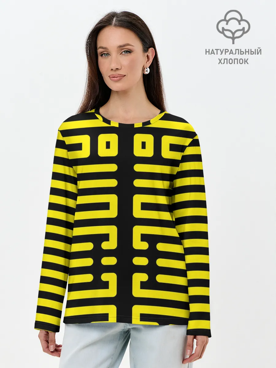 Лонгслив женский. Хлопок / полосы, линии, узор,