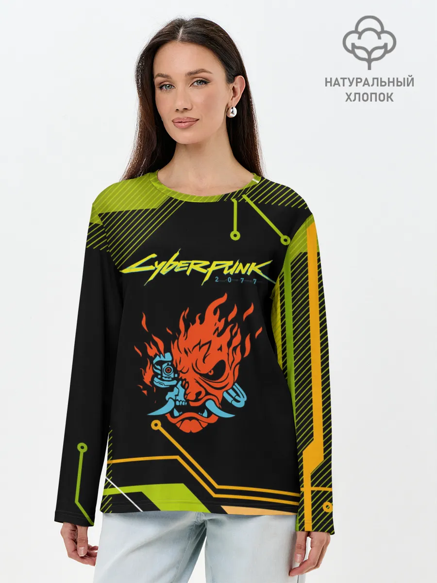 Лонгслив женский. Хлопок / CYBERPUNK 2077.