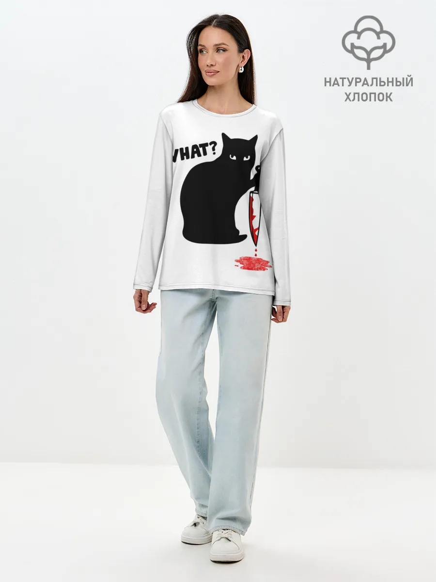 Лонгслив женский. Хлопок / What Cat