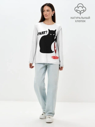 Лонгслив женский. Хлопок / What Cat