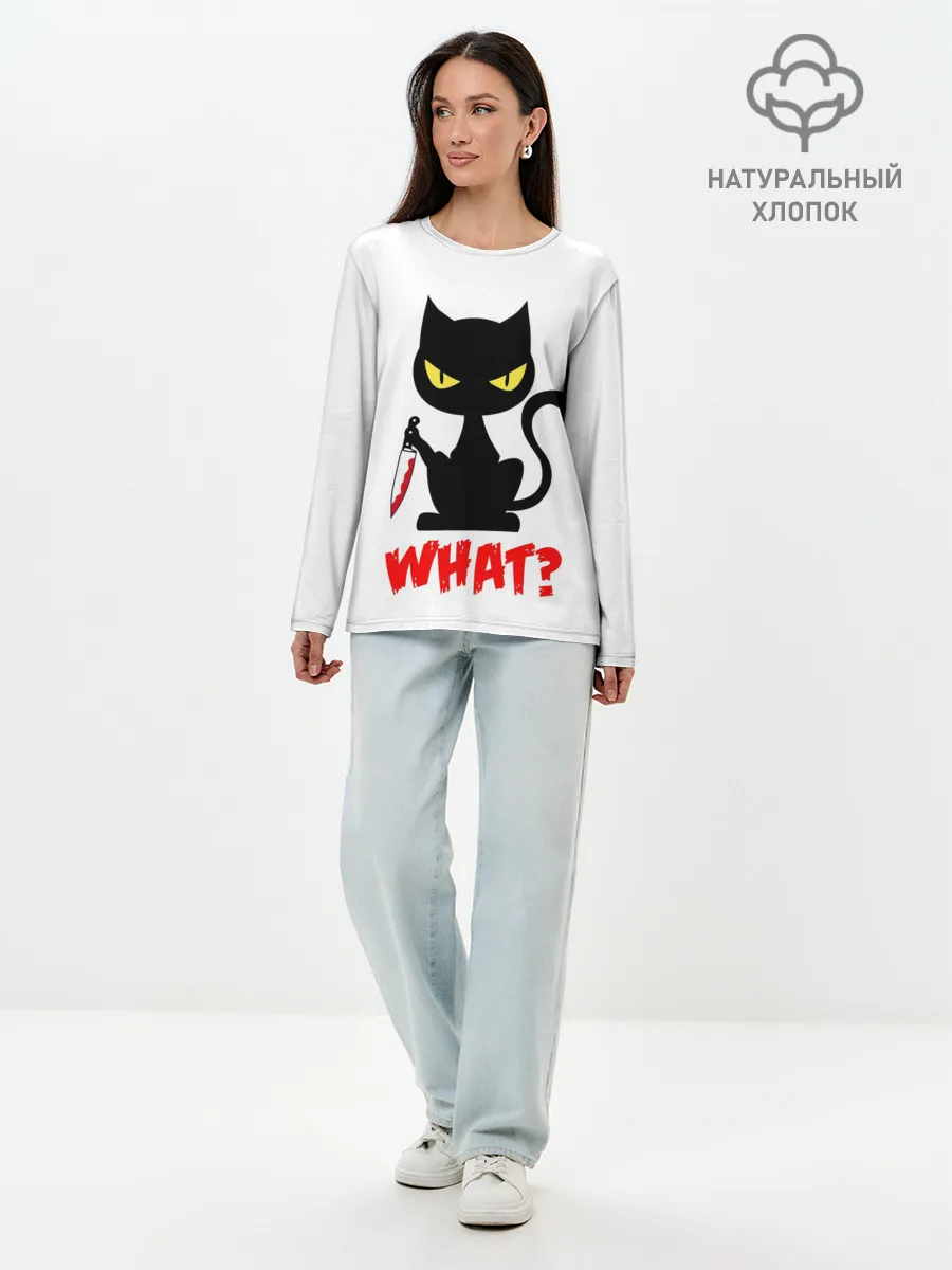 Лонгслив женский. Хлопок / What Cat