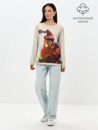 Лонгслив женский. Хлопок / Новогодний кот