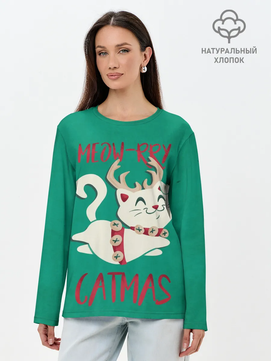 Лонгслив женский. Хлопок / Meow-rry Catmas