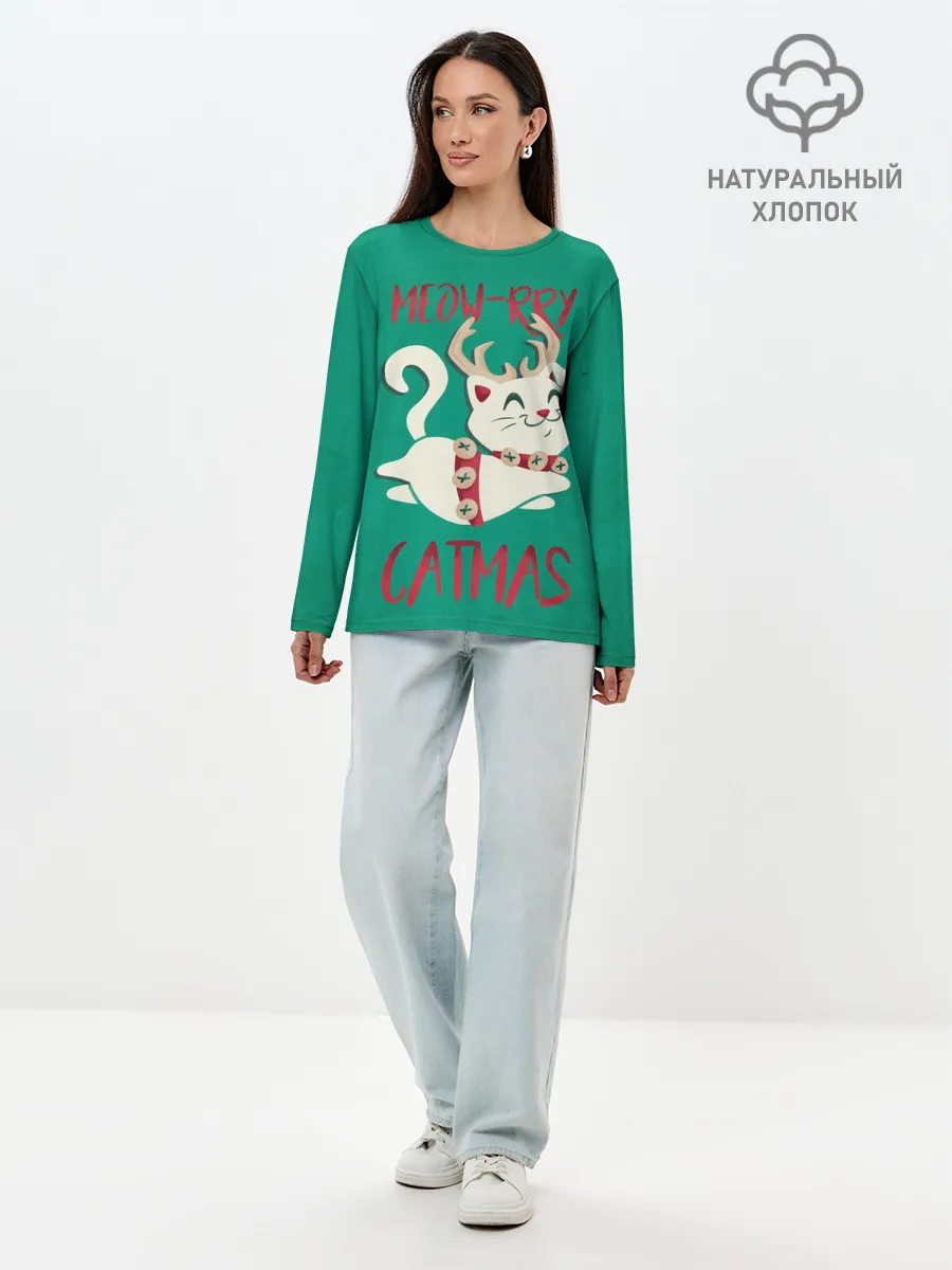 Лонгслив женский. Хлопок / Meow-rry Catmas