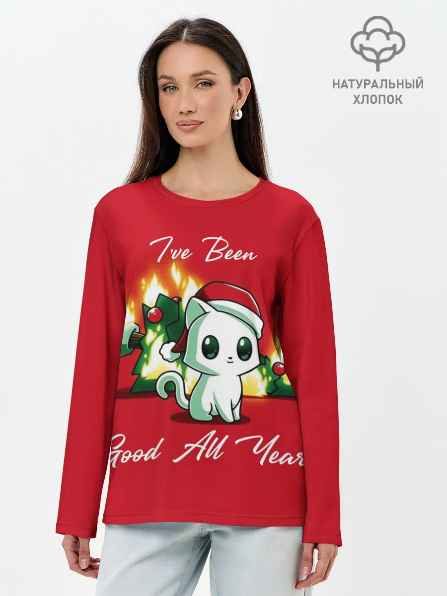 Лонгслив женский. Хлопок / Ive been good all year