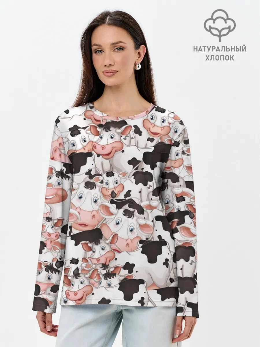 Лонгслив женский. Хлопок / Коровы