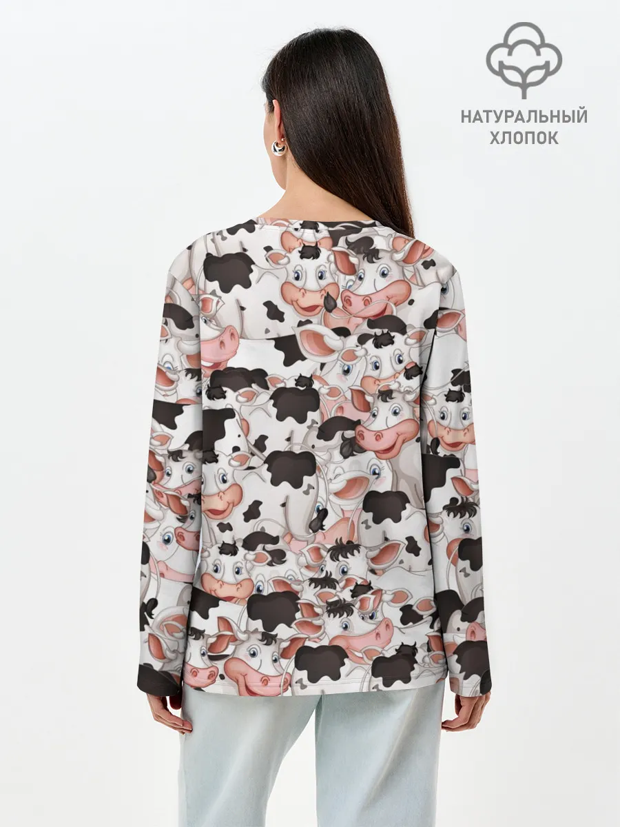 Лонгслив женский. Хлопок / Коровы
