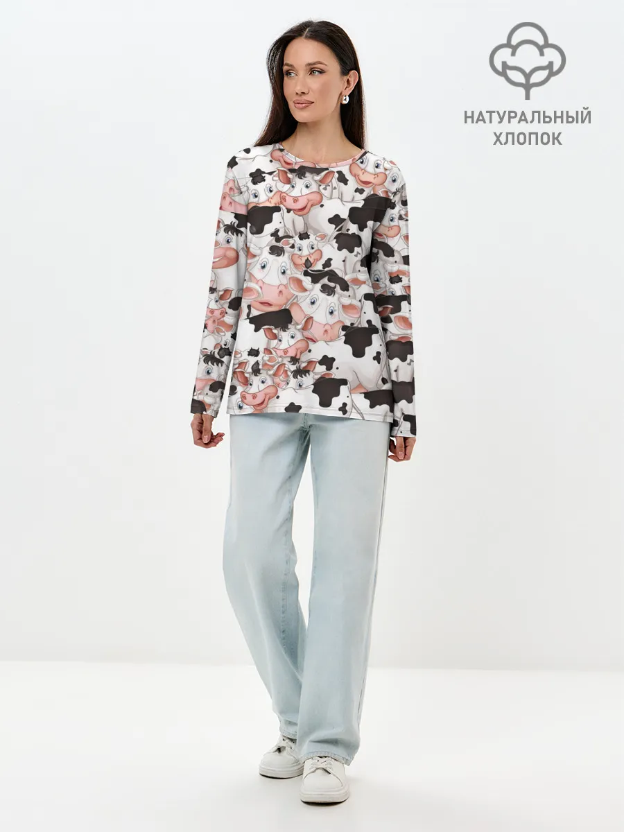 Лонгслив женский. Хлопок / Коровы