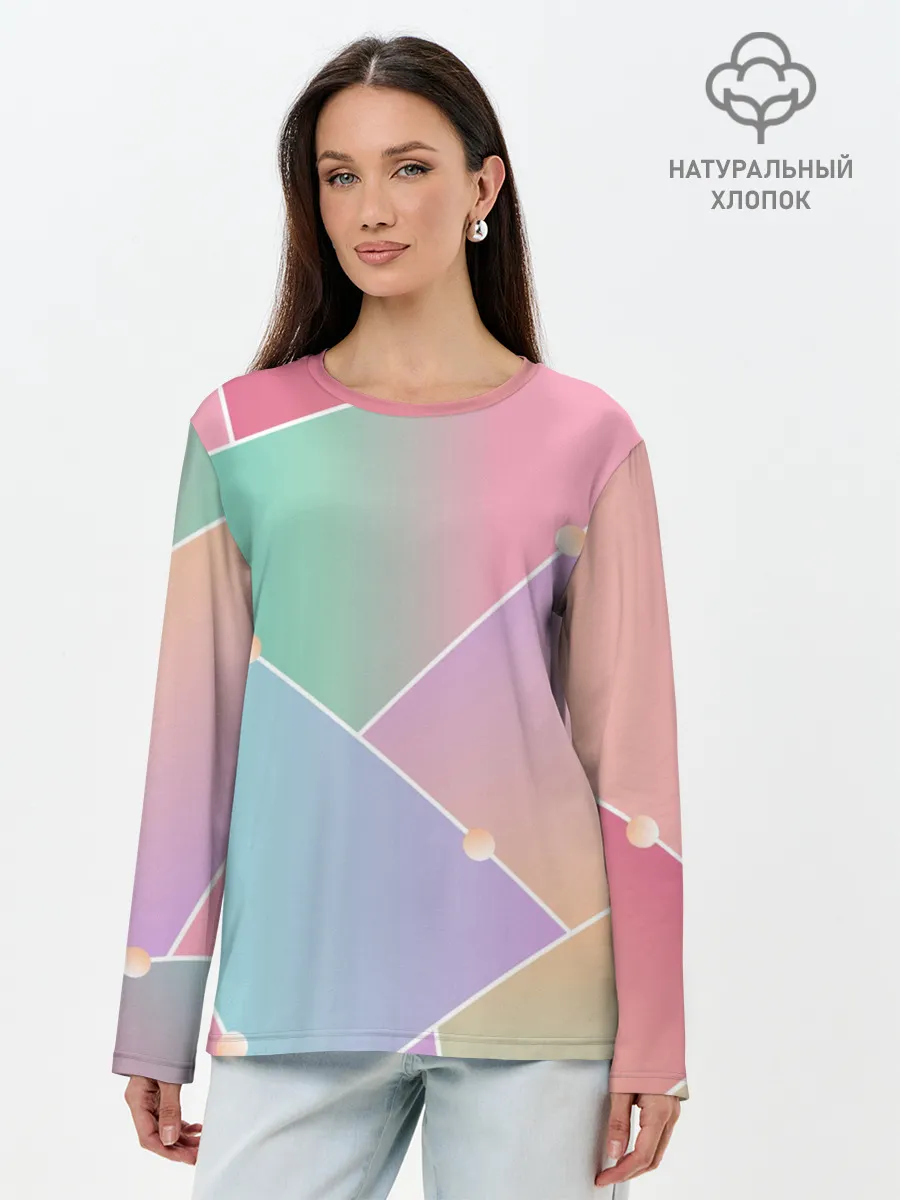 Лонгслив женский. Хлопок / Нежные цвета геометрии