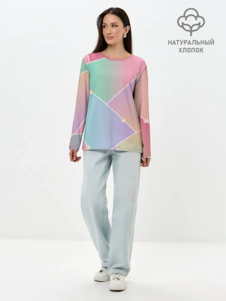 Лонгслив женский. Хлопок / Нежные цвета геометрии