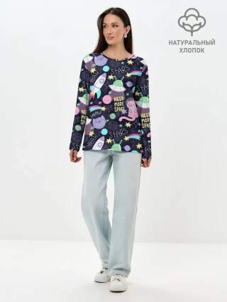 Лонгслив женский. Хлопок / Коты-космонавты