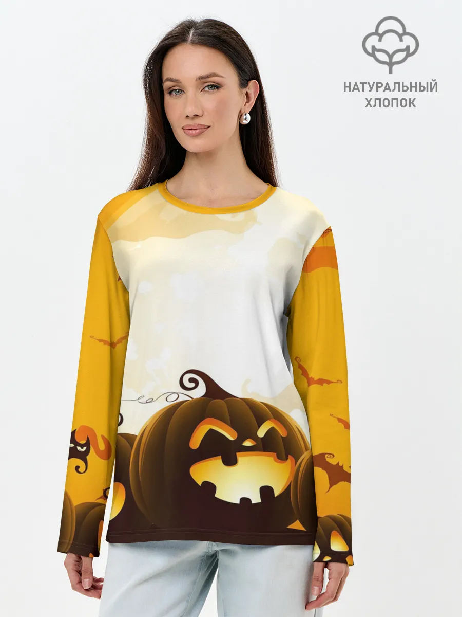 Лонгслив женский. Хлопок / Тыквы