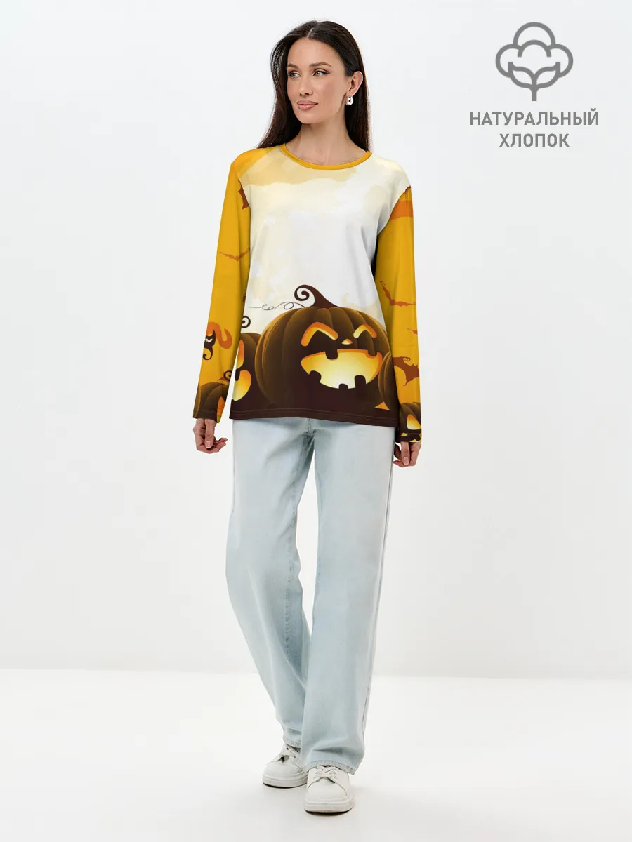 Лонгслив женский. Хлопок / Тыквы
