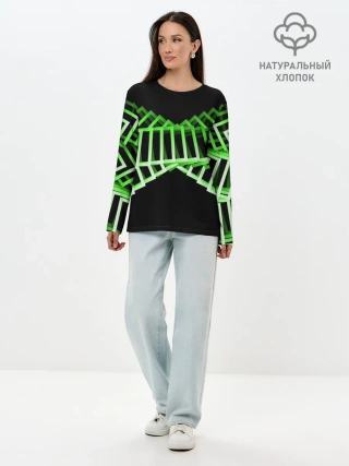 Лонгслив женский. Хлопок / Неоновые квадраты