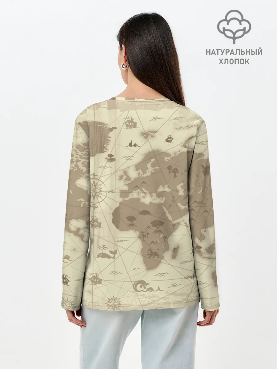 Лонгслив женский. Хлопок / Карта мира