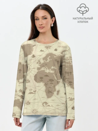 Лонгслив женский. Хлопок / Карта мира