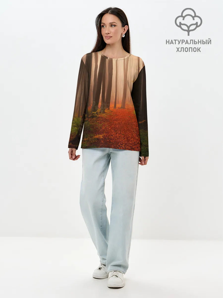 Лонгслив женский. Хлопок / Осенний лес