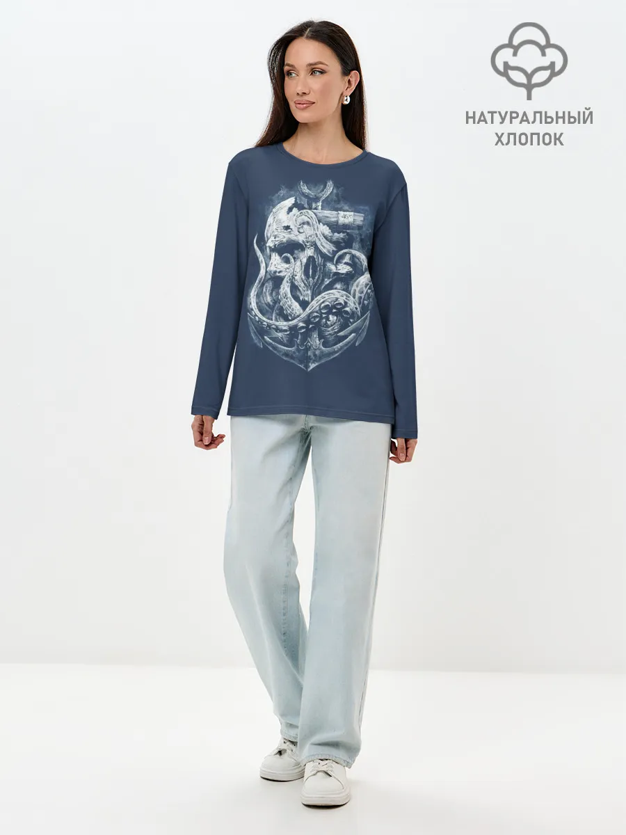 Лонгслив женский. Хлопок / Кракен