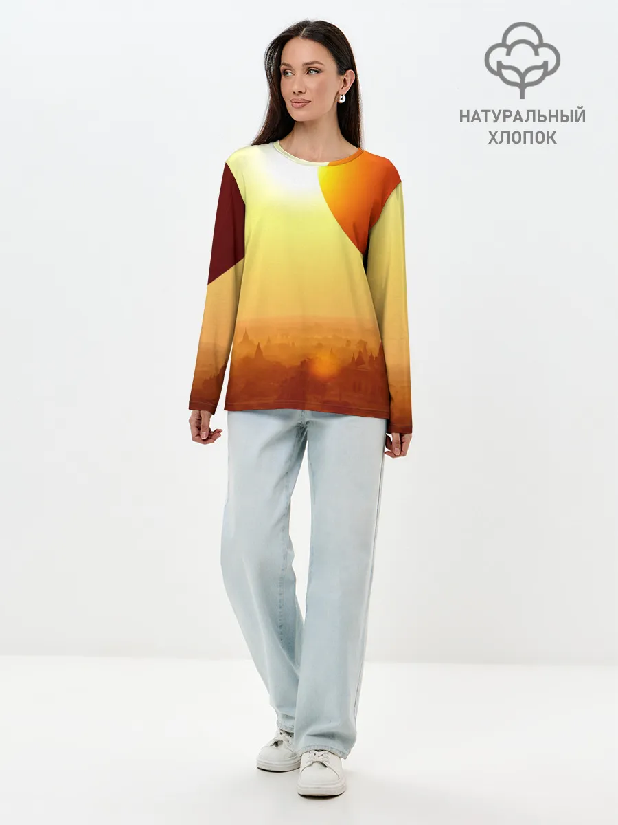 Лонгслив женский. Хлопок / Город в пустыне
