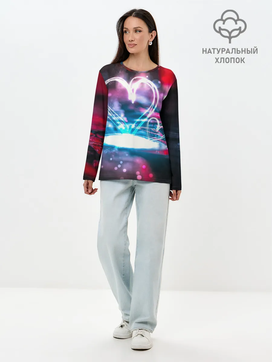 Лонгслив женский. Хлопок / Неоновое сердце