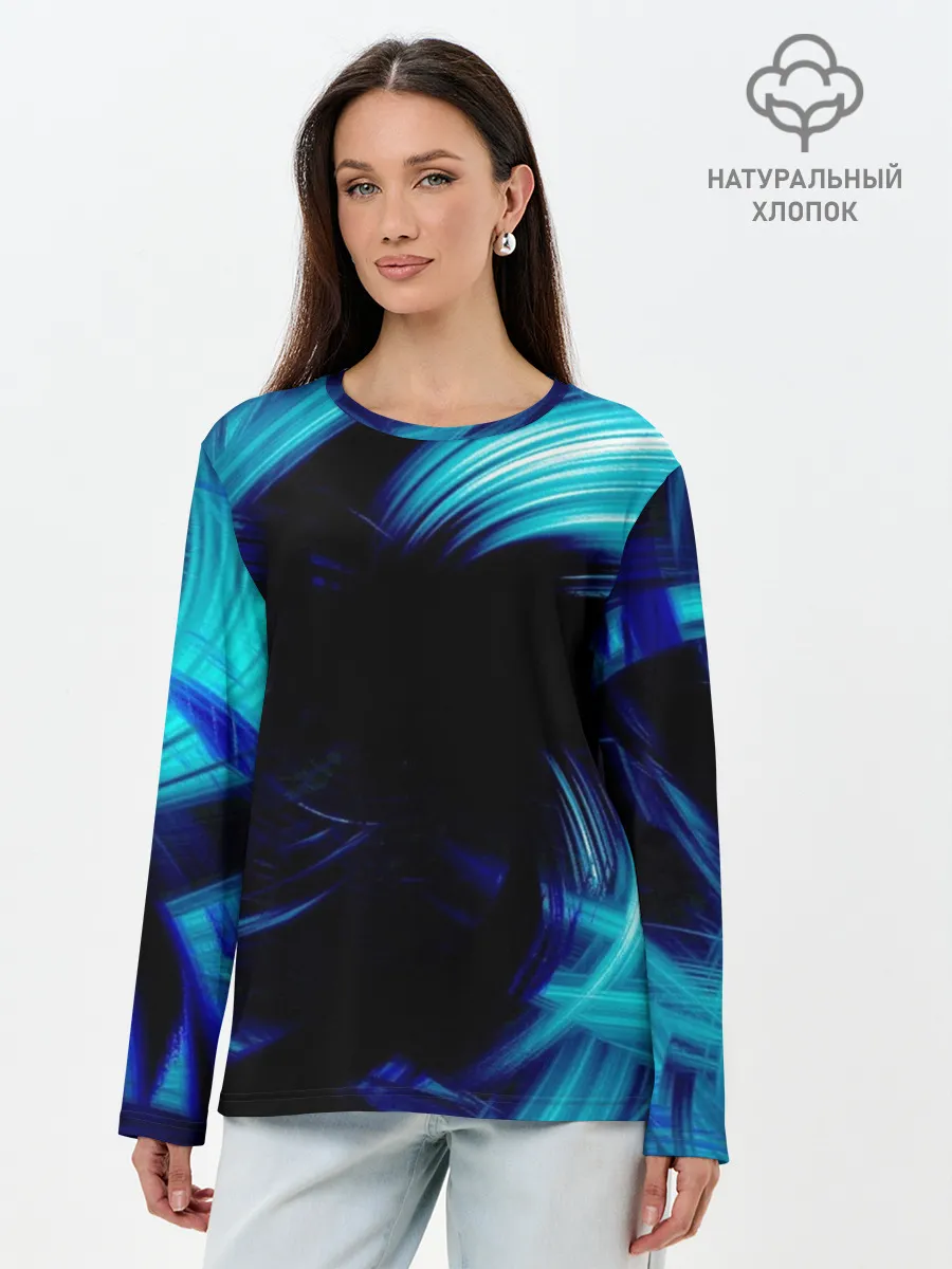 Лонгслив женский. Хлопок / Неоновый вихрь