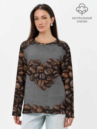 Лонгслив женский. Хлопок / Люблю кофе
