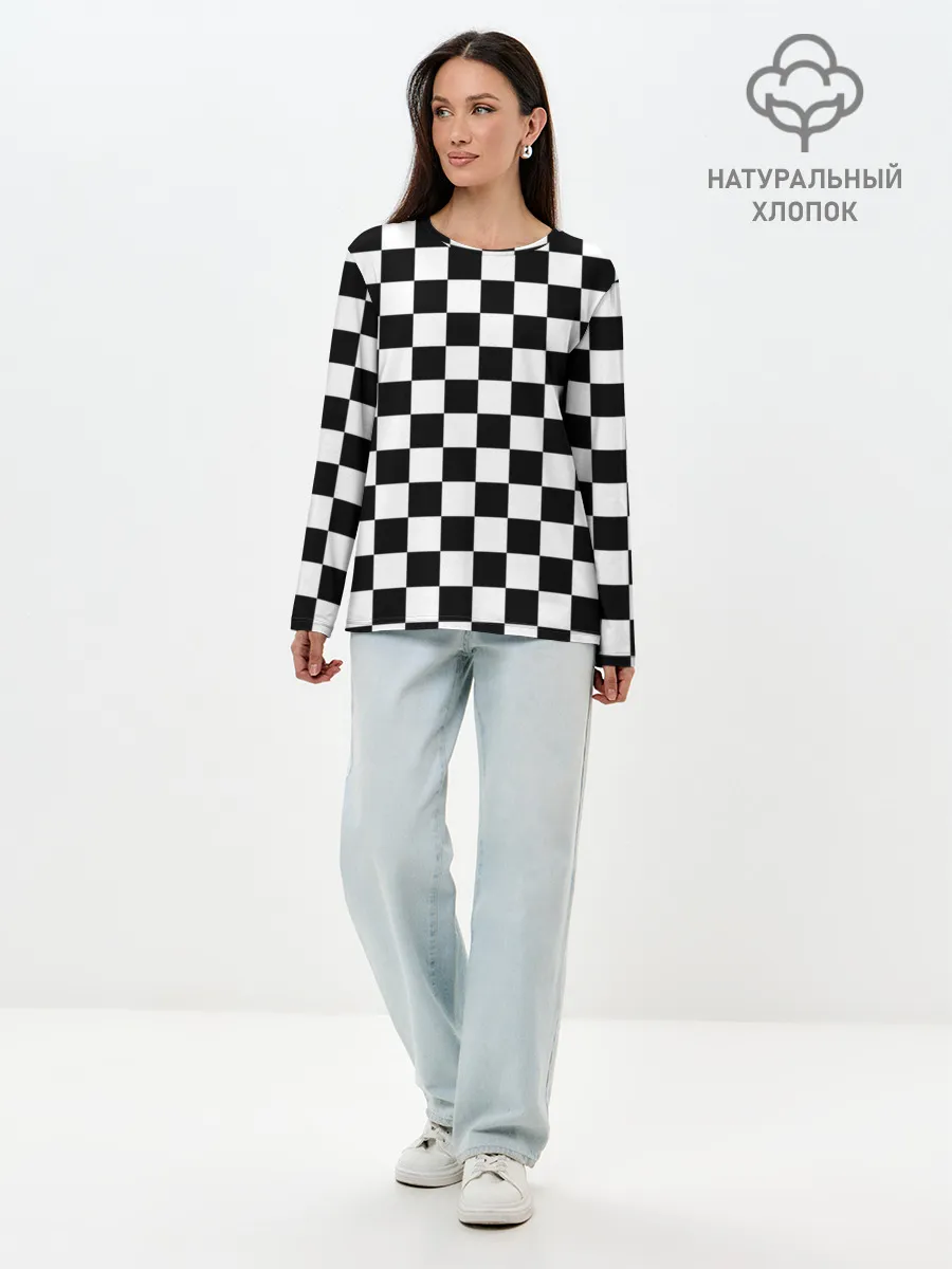 Лонгслив женский. Хлопок / Шахматка