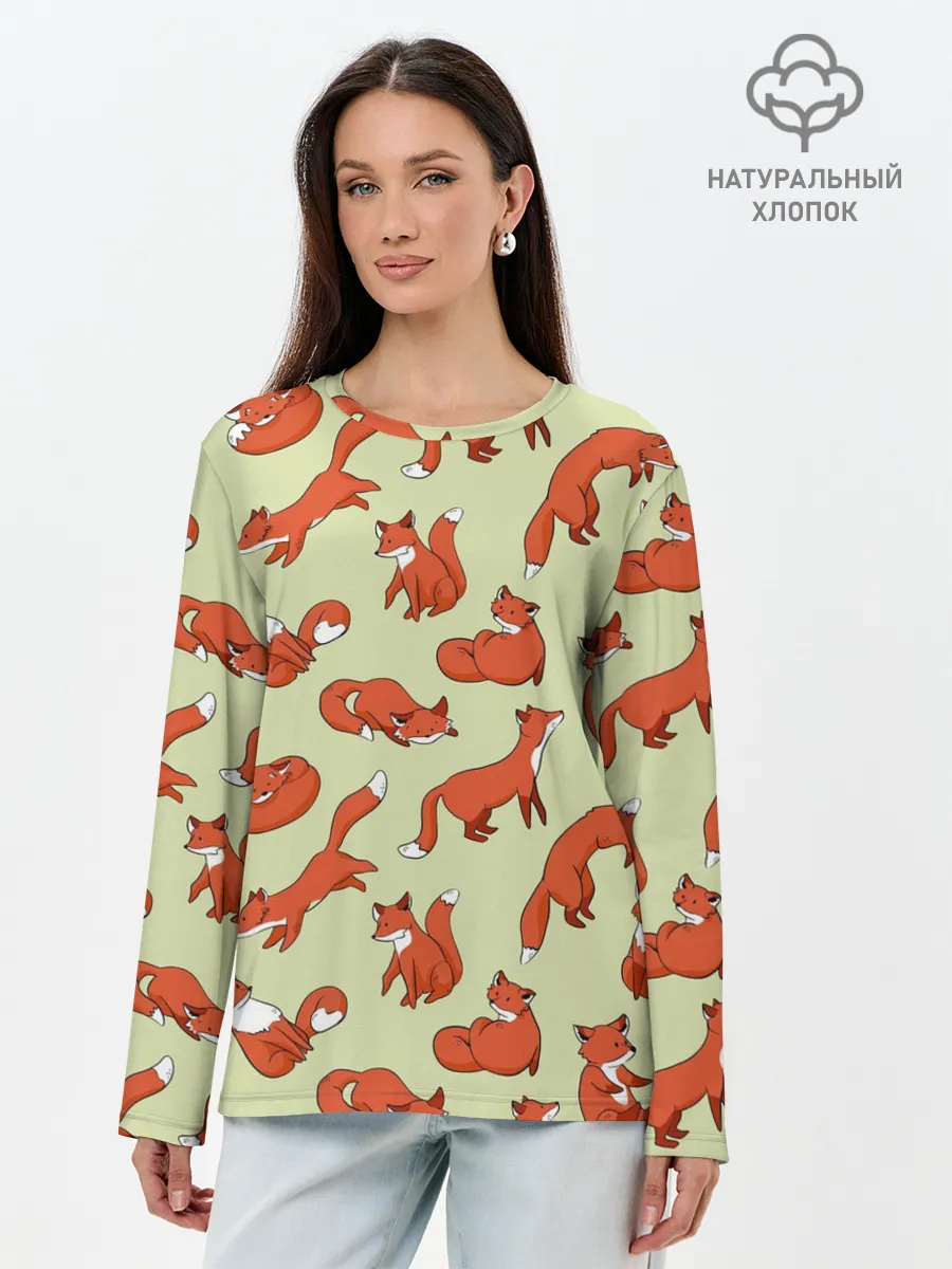Лонгслив женский. Хлопок / Осенние лисички