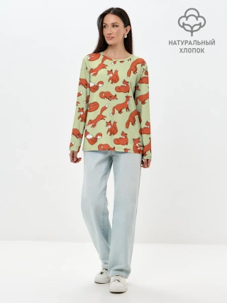 Лонгслив женский. Хлопок / Осенние лисички