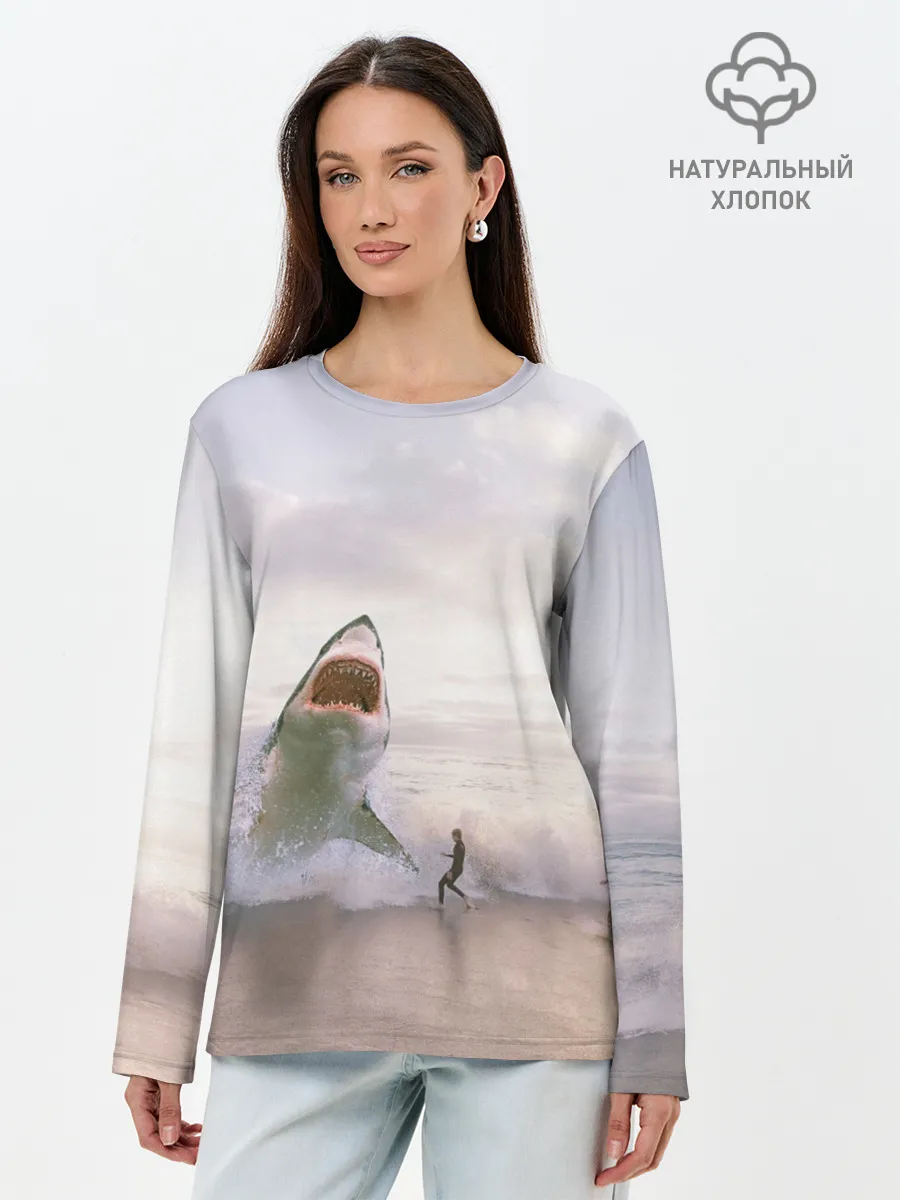 Лонгслив женский. Хлопок / Мегалодон