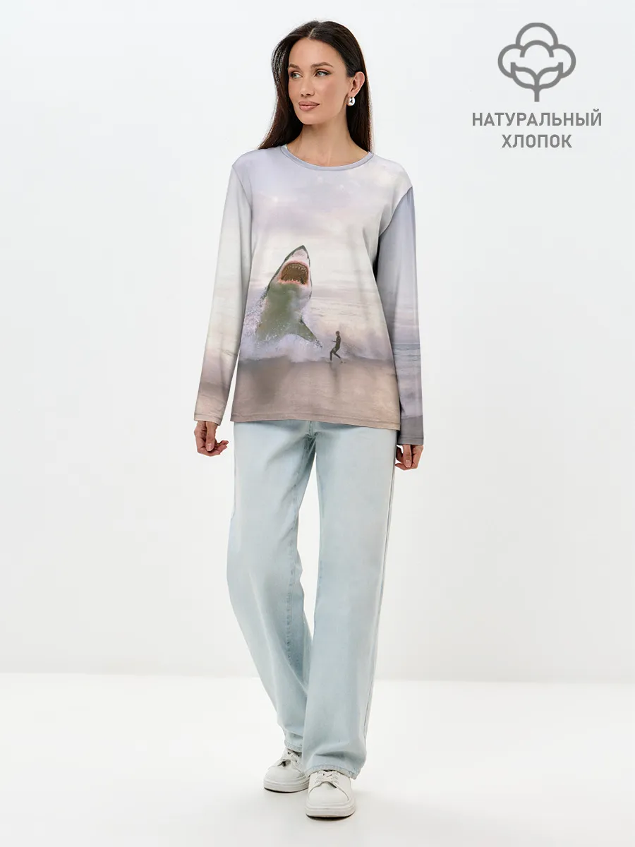Лонгслив женский. Хлопок / Мегалодон