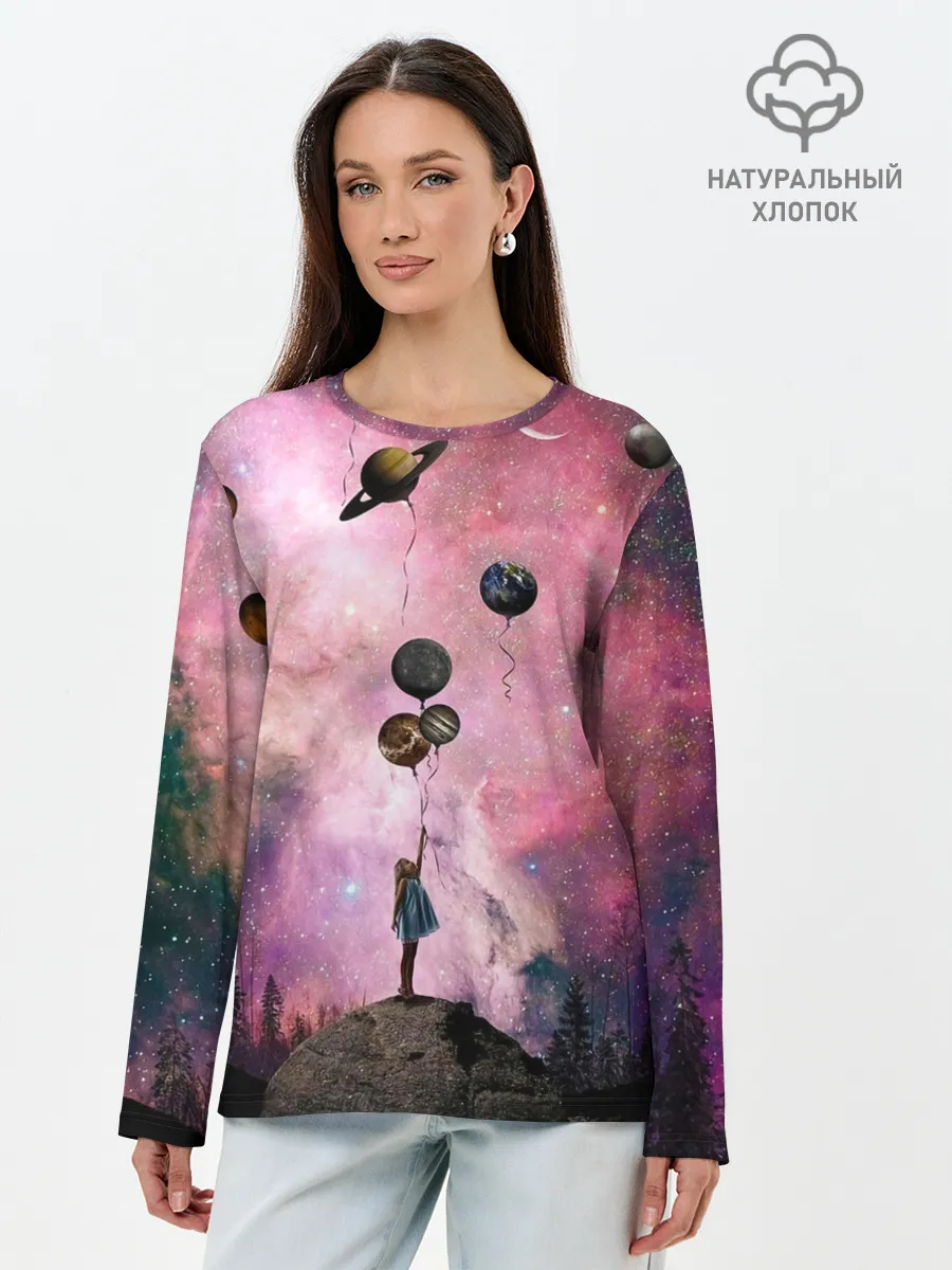 Лонгслив женский. Хлопок / Девочка и космос