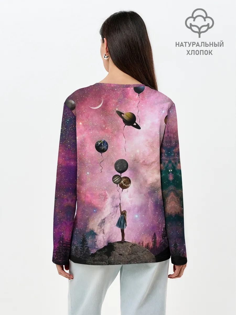 Лонгслив женский. Хлопок / Девочка и космос