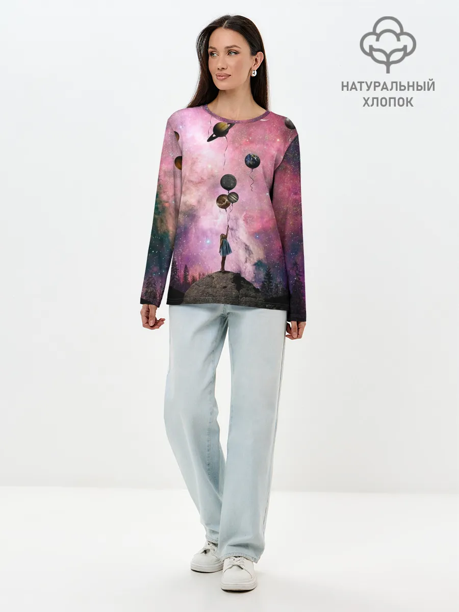 Лонгслив женский. Хлопок / Девочка и космос
