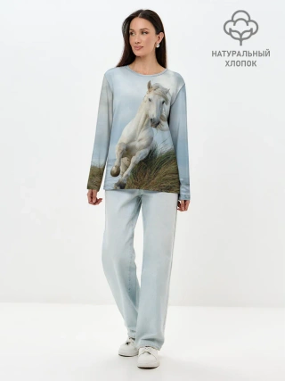 Лонгслив женский. Хлопок / Лошадь