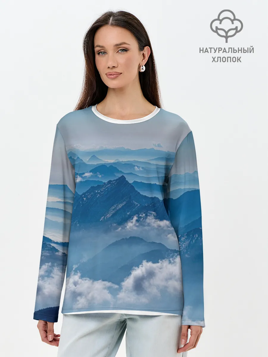 Лонгслив женский. Хлопок / Горы