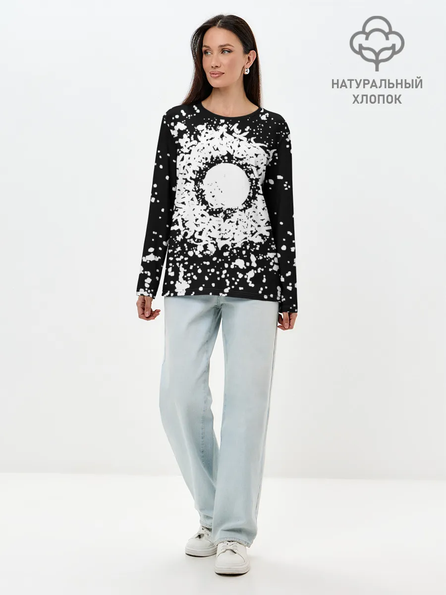 Лонгслив женский. Хлопок / Каллиграфия на чёрном фоне