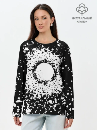 Лонгслив женский. Хлопок / Каллиграфия на чёрном фоне