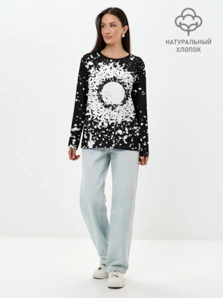 Лонгслив женский. Хлопок / Каллиграфия на чёрном фоне