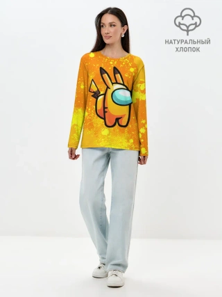 Лонгслив женский. Хлопок / AMONG US - Pikachu