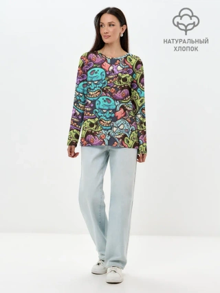 Лонгслив женский. Хлопок / Зомби Паттерн