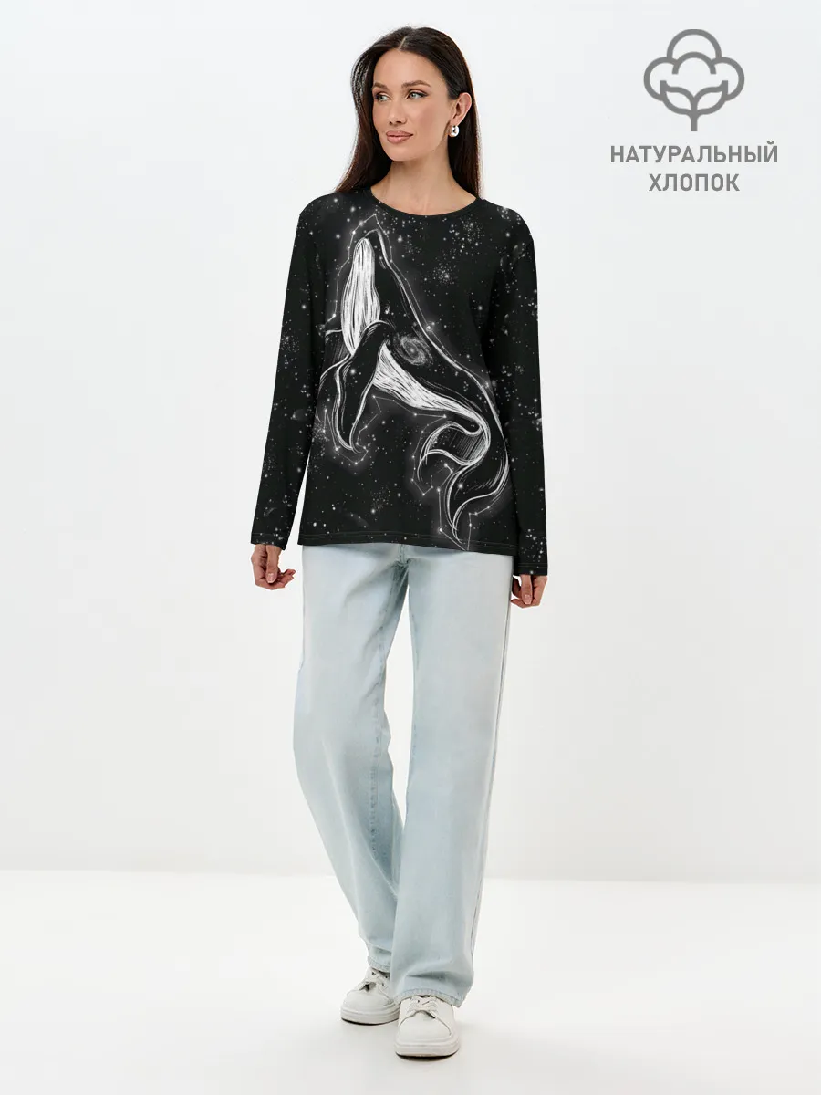 Лонгслив женский. Хлопок / Космический Кит