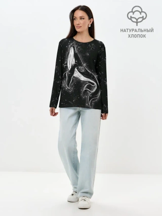 Лонгслив женский. Хлопок / Космический Кит