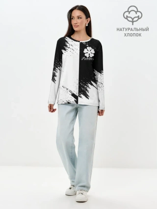 Лонгслив женский. Хлопок / Черный Клевер инверсированный фон