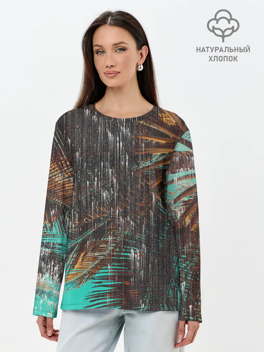 Лонгслив женский. Хлопок / Palm glitch art