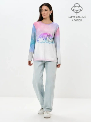 Лонгслив женский. Хлопок / Единорог