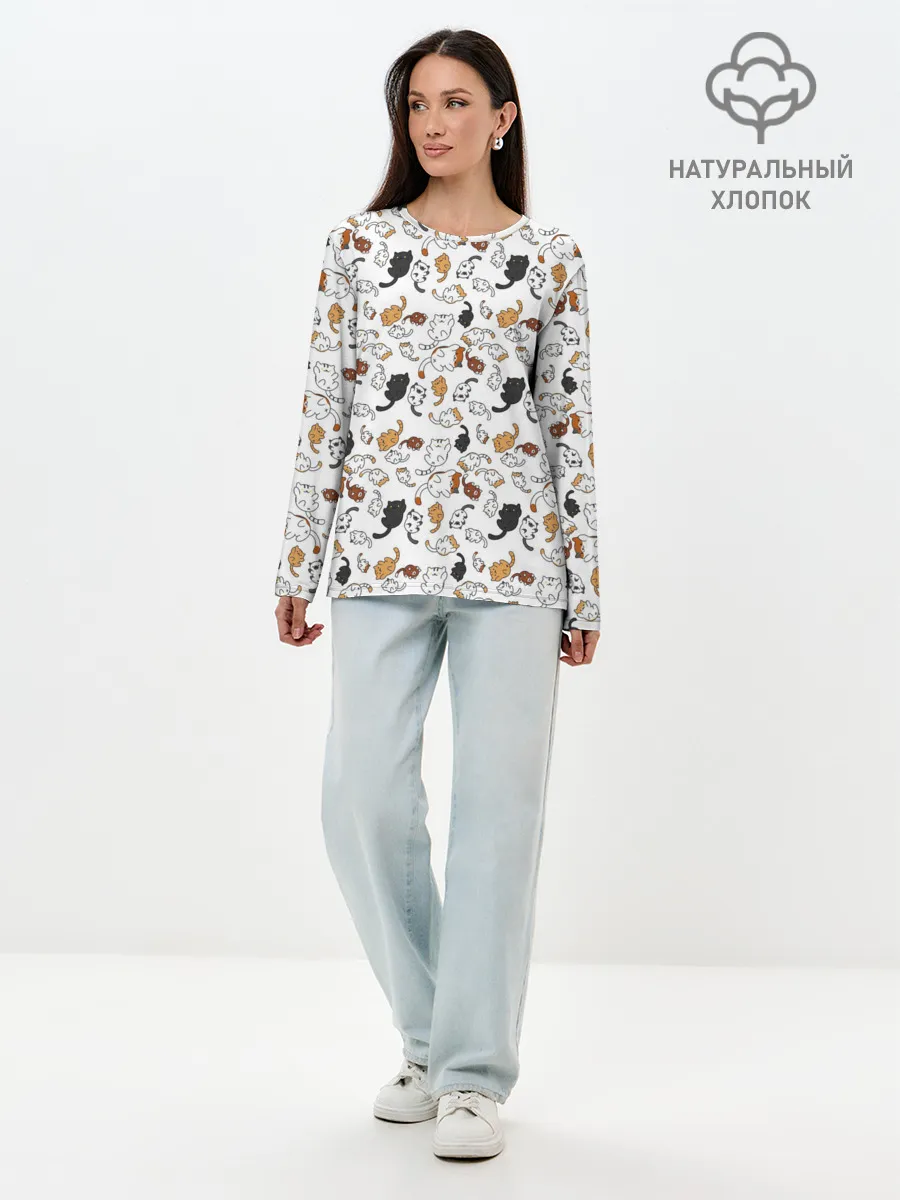 Лонгслив женский. Хлопок / КОТИКИ