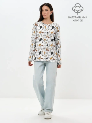 Лонгслив женский. Хлопок / КОТИКИ
