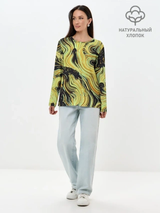 Лонгслив женский. Хлопок / Желтые линии